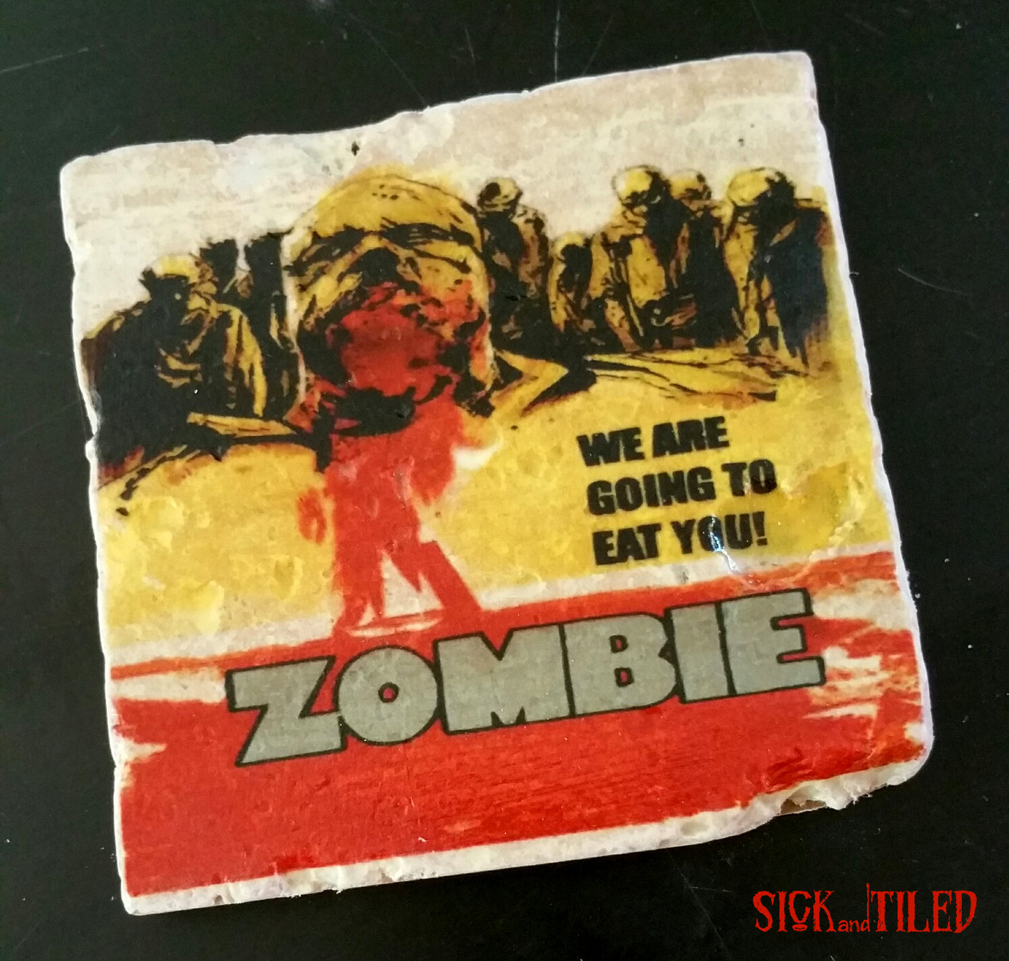 Zombie Vintage Poster Tumbled Marble Drink Coasters Single