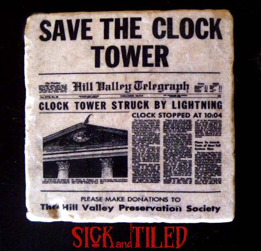 Back To The Future Save The Clock Tower Tumbled Marble Drink Coaster Single
