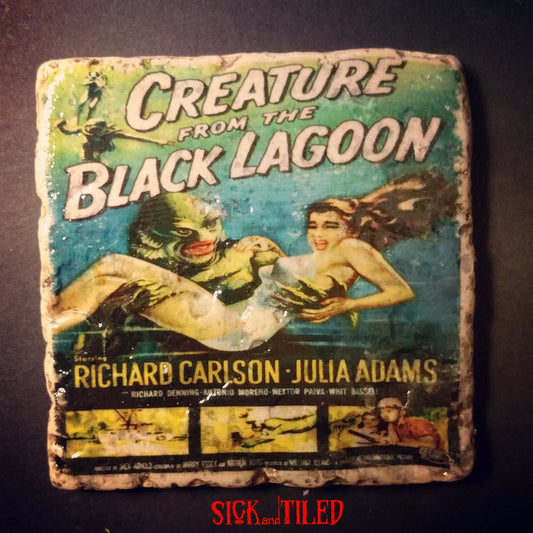 Creature From The Black Lagoon Tumbled Marble Drink Coaster Single