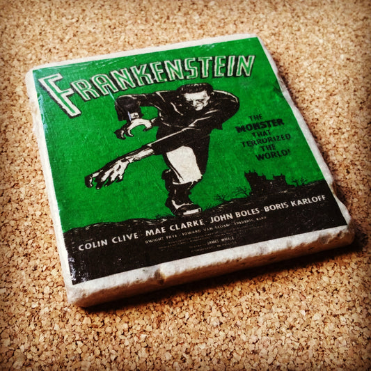 Frankenstein Vintage Poster Tumbled Marble Drink Coasters Single
