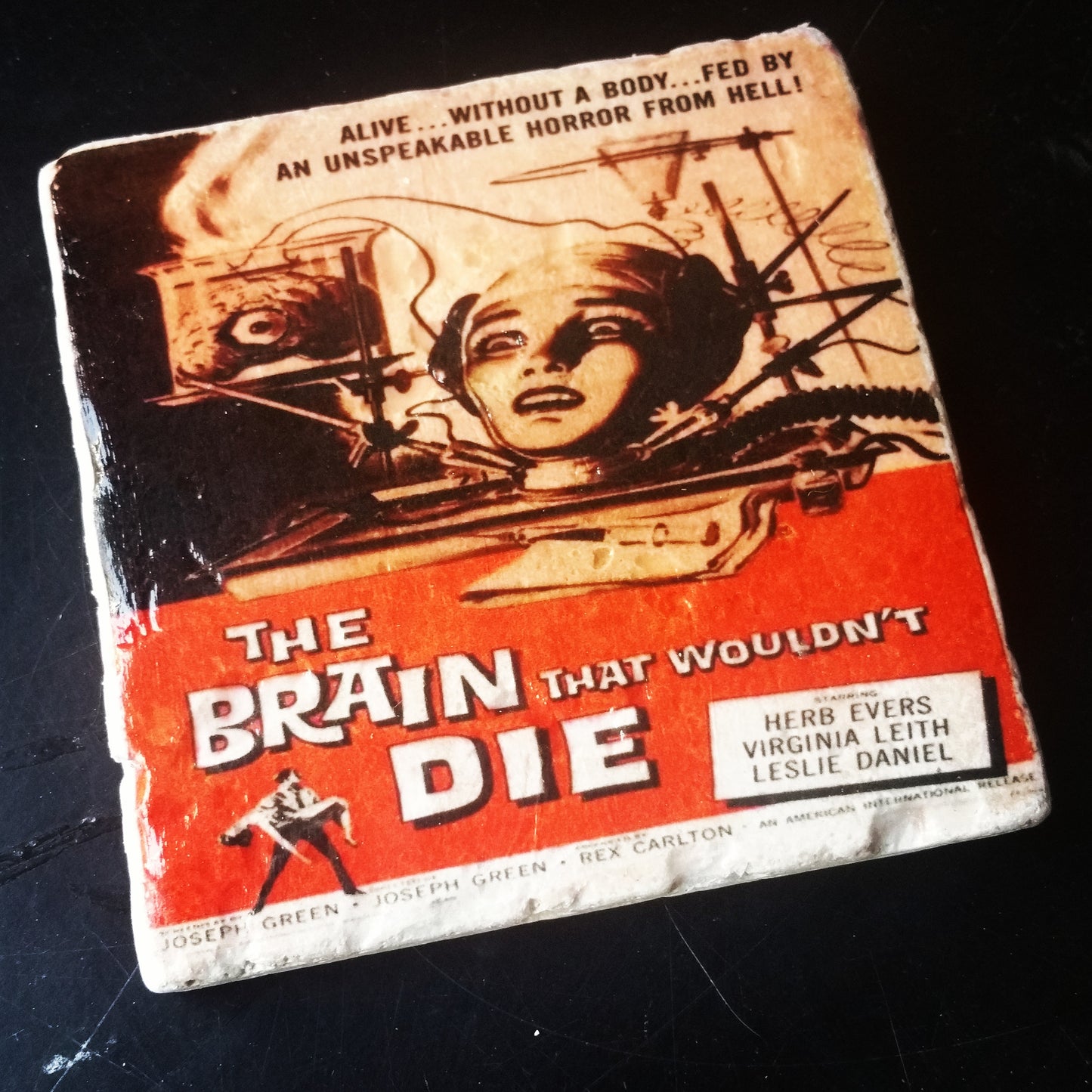 The Brain That Wouldn't Die Vintage Poster Tumbled Marble Drink Coasters Single