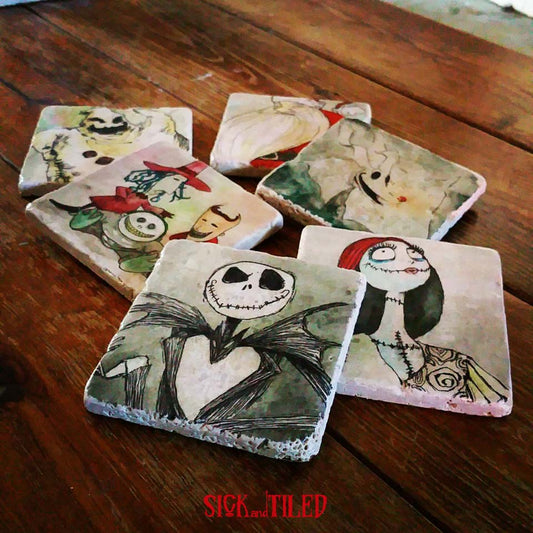 Nightmare Before Christmas Tumbled Stone 6 Piece Drink Coaster Set